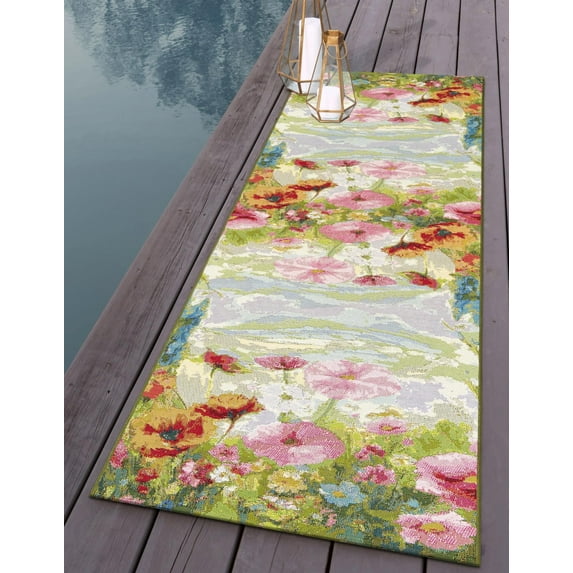 Unique Loom Outdoor Botanical Collection Area Rug - Verdant (2' x 8' Runner Multi/Green)