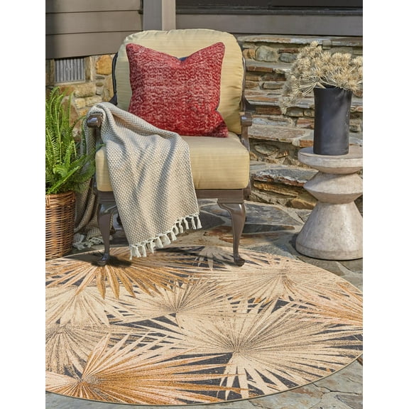 Unique Loom Outdoor Botanical Collection Area Rug - Meadow (3' 1" Round Multi/Beige)