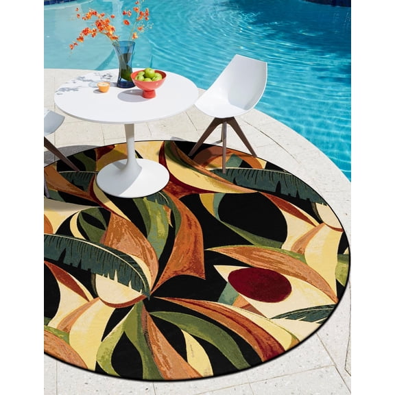 Unique Loom Outdoor Botanical Collection Area Rug - Sprout (5' 1" Round Multi/Black)