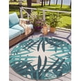 thumbnail image 1 of Unique Loom Outdoor Botanical Collection Area Rug - Sprig (5' 1" Round Teal blue/Navy Blue), 1 of 9