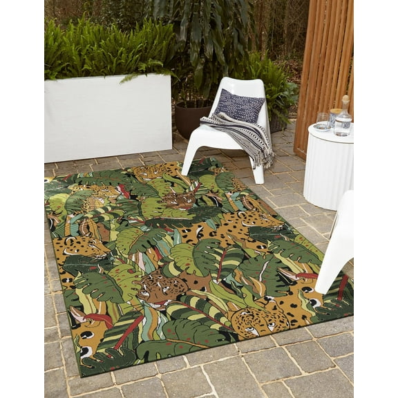 Unique Loom Outdoor Botanical Collection Area Rug - Canopy (5' 1" x 7' 1" Rectangle Green/Brown)