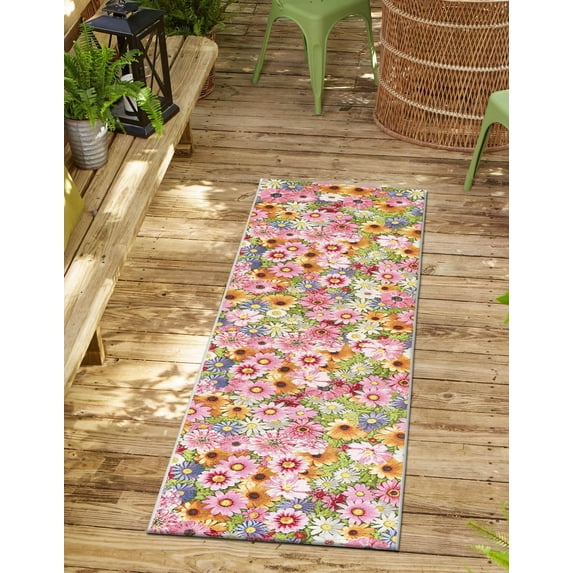 Unique Loom Outdoor Botanical Collection Area Rug - Petal (5' 1" x 8' Rectangle Multi/Blue)
