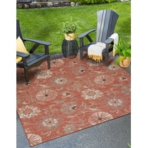 Unique Loom Outdoor Botanical Collection Area Rug - Fern (7' 10" Square Terracotta/Ivory)