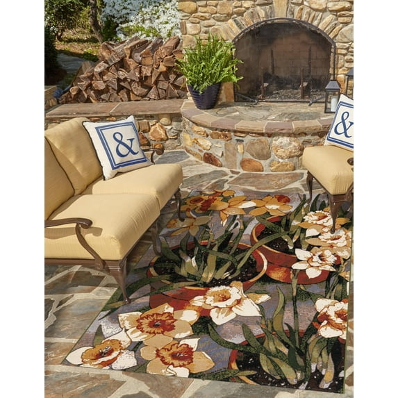 Unique Loom Outdoor Botanical Collection Area Rug - Verdure (7' 10" x 10' Rectangle Multi/Beige)