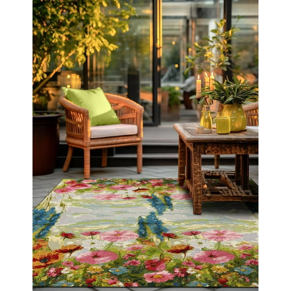 Unique Loom Outdoor Botanical Collection Area Rug - Verdant (8' Square Multi/Green)