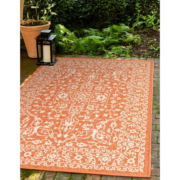 Unique Loom Outdoor Botanical Collection Area Rug - Allover (6' 1" x 9' Rectangle Terracotta/Beige)