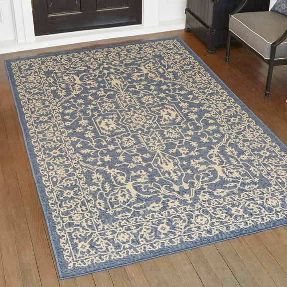 Unique Loom Outdoor Botanical Collection Area Rug - Allover (7' 1" x 10' Rectangle Blue/Beige)