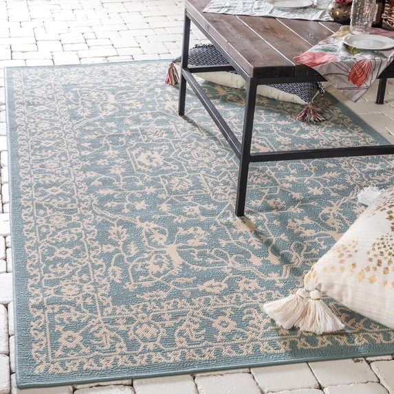 Unique Loom Outdoor Botanical Collection Area Rug - Allover (8' x 11' 4" Rectangle Light Blue/Beige)