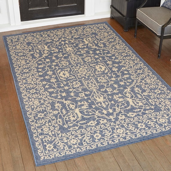 Unique Loom Outdoor Botanical Collection Area Rug - Allover (9' x 12' 2" Rectangle Blue/Beige)