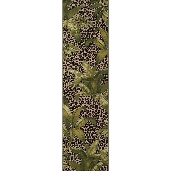 Unique Loom Outdoor Botanical Collection Area Rug - Andromeda (2' 7" x 10' Runner Green/Ivory)