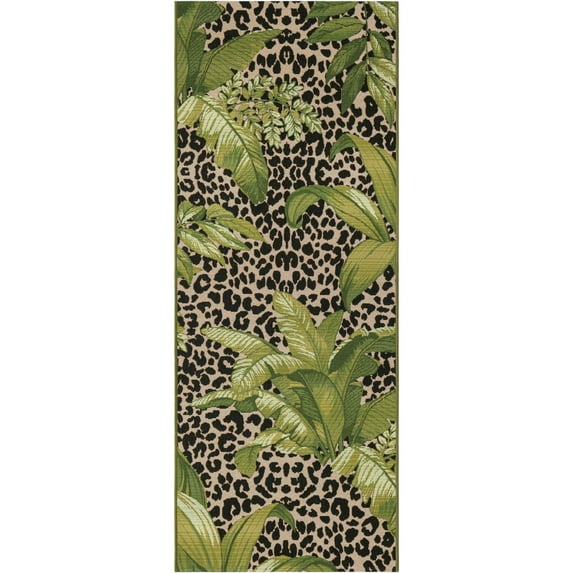 Unique Loom Outdoor Botanical Collection Area Rug - Andromeda (2' 7" x 7' 1" Runner Green/Ivory)
