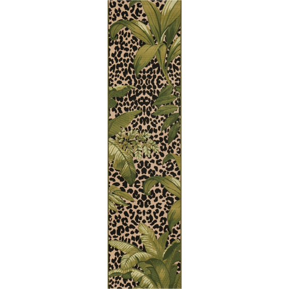 Unique Loom Outdoor Botanical Collection Area Rug - Andromeda (2' x 8' Runner Green/Ivory)
