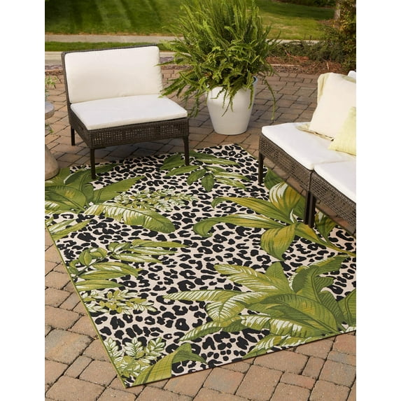 Unique Loom Outdoor Botanical Collection Area Rug - Andromeda (6' 1" x 9' Rectangle Green/Ivory)