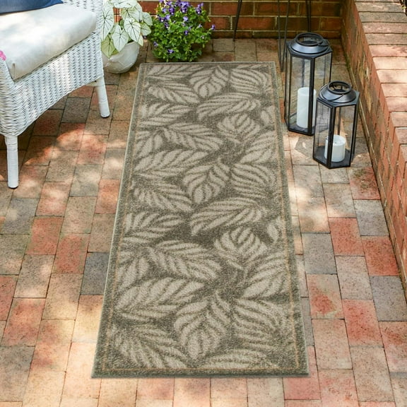Unique Loom Outdoor Botanical Collection Area Rug - Augusta (2' x 6' 1" Runner Gray/Beige)