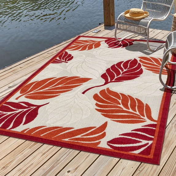 Unique Loom Outdoor Botanical Collection Area Rug - Augusta (9' x 12' 2" Rectangle Terracotta/Red)