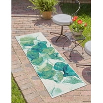 Unique Loom Outdoor Botanical Collection Area Rug - Beryl (2' 7" x 10' Runner Blue Green/Light Blue)