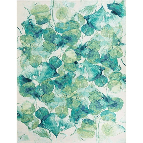 Unique Loom Outdoor Botanical Collection Area Rug - Beryl (9' x 12' Rectangle Blue Green/Light Blue)