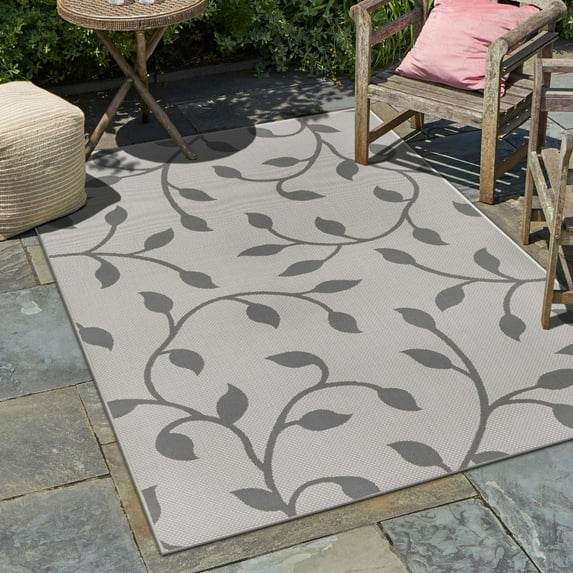 Unique Loom Outdoor Botanical Collection Area Rug - Botanical (8' x 11' 4" Rectangle Gray/Silver)