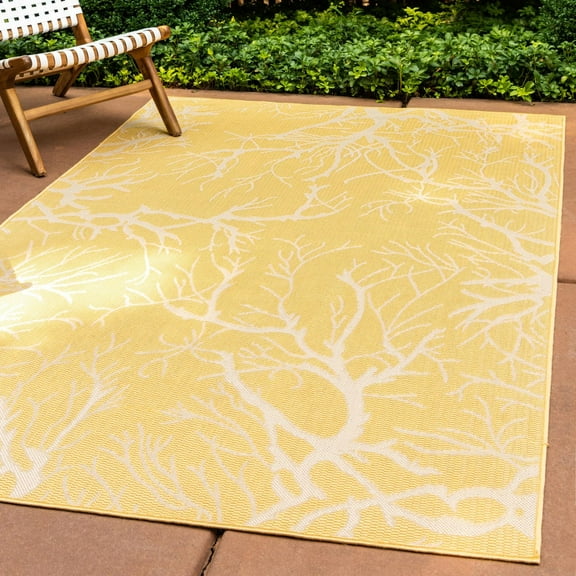 Unique Loom Outdoor Botanical Collection Area Rug - Branch (2' x 3' Rectangle Yellow/Beige)