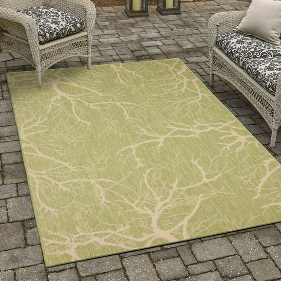Unique Loom Outdoor Botanical Collection Area Rug - Branch (5' 1" x 8' Rectangle Light Green/Beige)