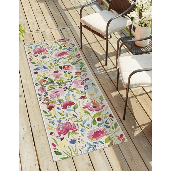 Unique Loom Outdoor Botanical Collection Area Rug - Buttercup (2' x 5' 1" Runner Multi/Blue)