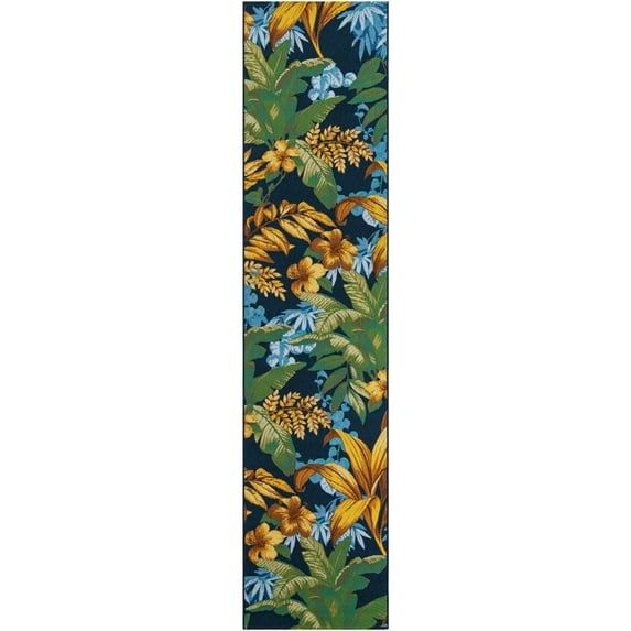 Unique Loom Outdoor Botanical Collection Area Rug - Calypso (2' 7" x 12' Runner Multi/Light Blue)