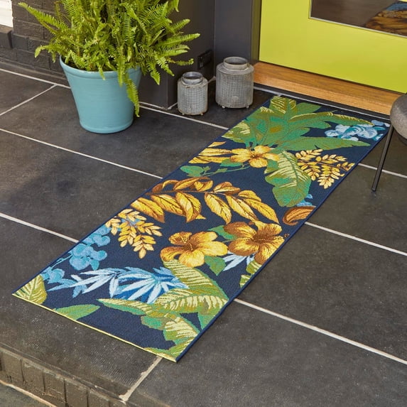 Unique Loom Outdoor Botanical Collection Area Rug - Calypso (2' 7" x 5' 3" Runner Multi/Light Blue)
