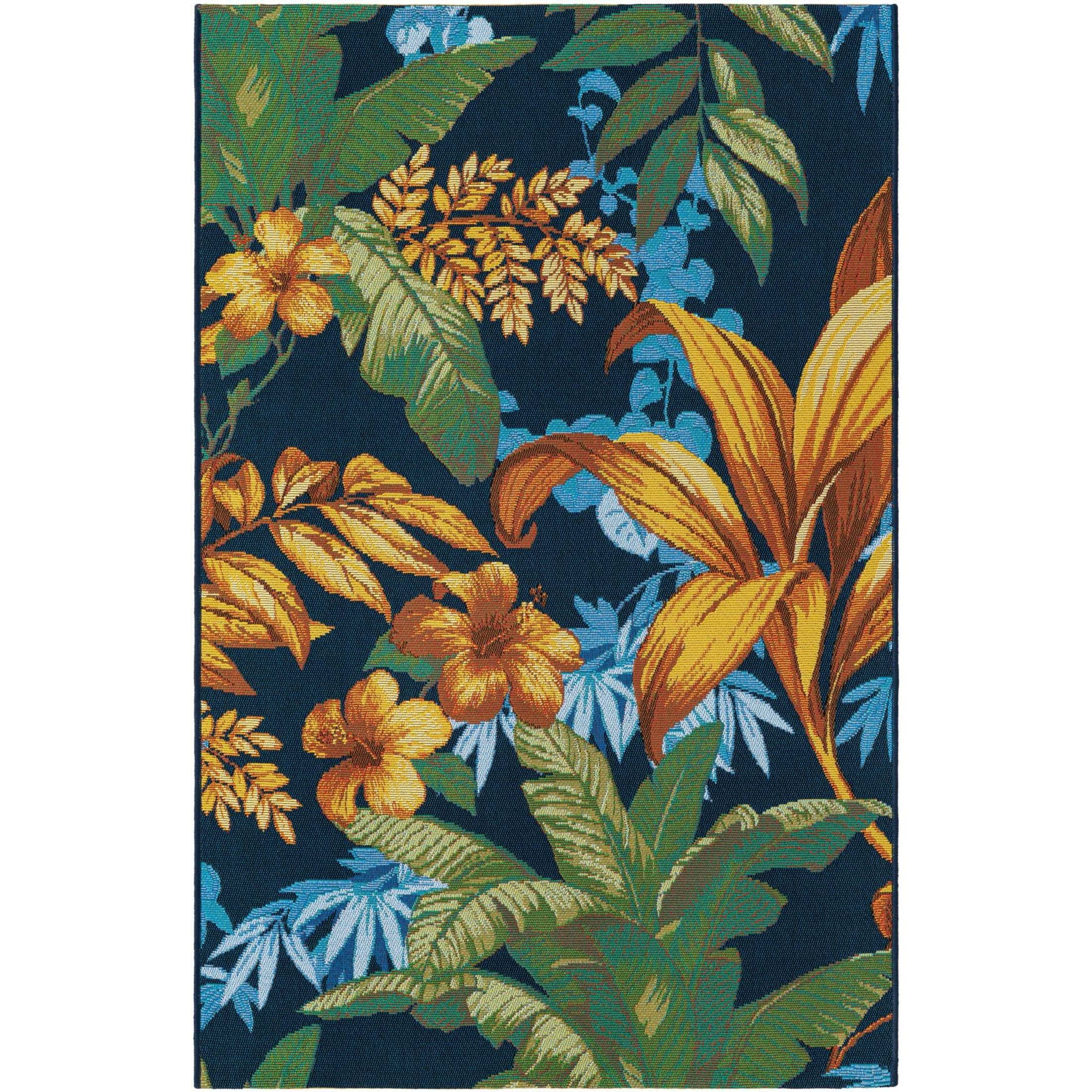 Colorful Light Blue Synthetic Floral Rectangular Outdoor Rug