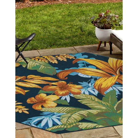 Unique Loom Outdoor Botanical Collection Area Rug - Calypso (4' 1" Octagon Multi/Light Blue)