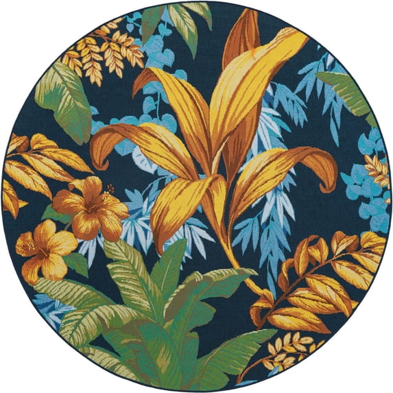 Unique Loom Outdoor Botanical Collection Area Rug - Calypso (6' 1" Round Multi/Light Blue)