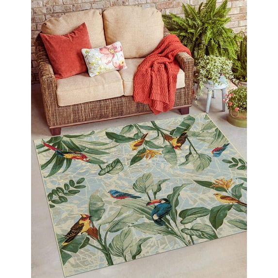 Unique Loom Outdoor Botanical Collection Area Rug - Chanticleer (12' Square Multi/Blue)