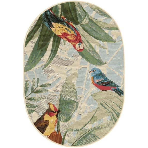 Unique Loom Outdoor Botanical Collection Area Rug - Chanticleer (2' 2" x 3' 1" Oval Multi/Blue)