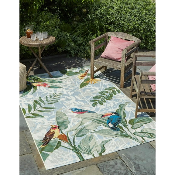 Unique Loom Outdoor Botanical Collection Area Rug - Chanticleer (2' x 3' Rectangle Multi/Blue)