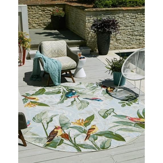 Unique Loom Outdoor Botanical Collection Area Rug - Chanticleer (4' 1" Round Multi/Blue)