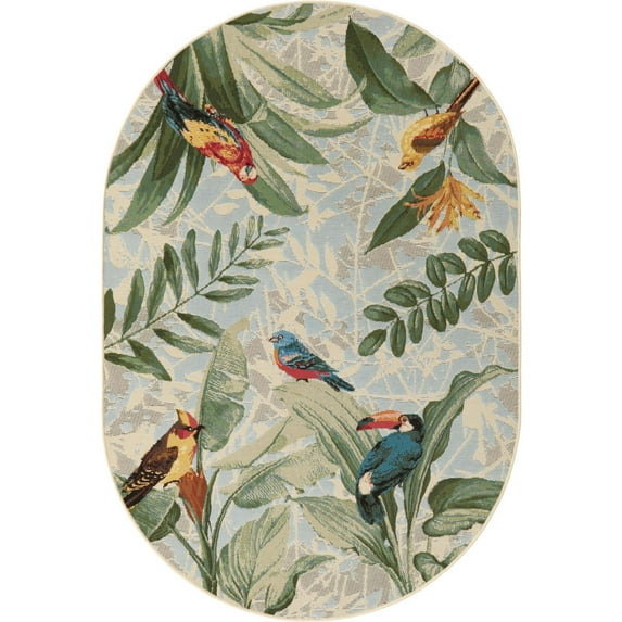 Unique Loom Outdoor Botanical Collection Area Rug - Chanticleer (4' 1" x 6' 1" Oval Multi/Blue)