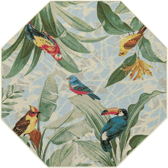Unique Loom Outdoor Botanical Collection Area Rug - Chanticleer (5' 3" Octagon Multi/Blue)