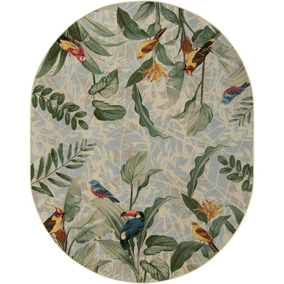 Unique Loom Outdoor Botanical Collection Area Rug - Chanticleer (7' 10" x 10' Oval Multi/Blue)