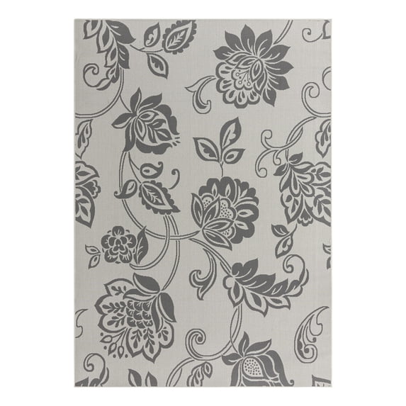 Unique Loom Outdoor Botanical Collection Area Rug - Floral (7' 1" x 10' Rectangle Gray/Silver)