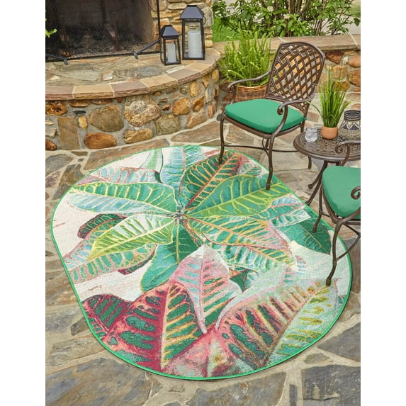 Unique Loom Outdoor Botanical Collection Area Rug - Foliage (2' x 3' 1" Oval Multi/Blue)