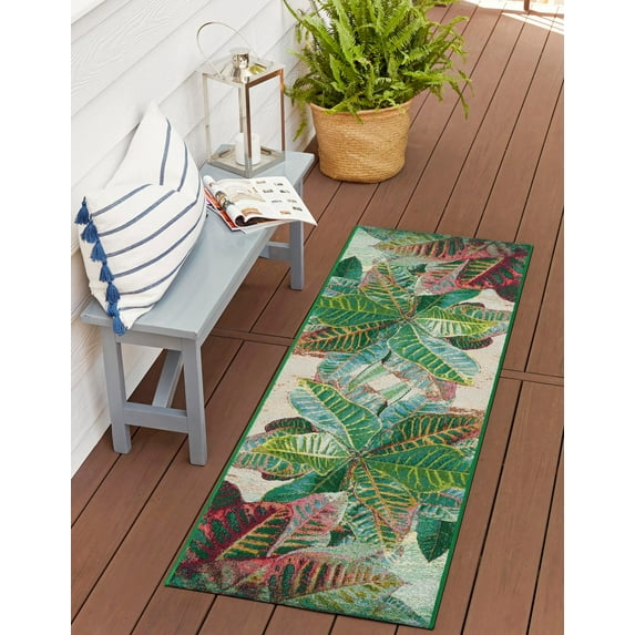 Unique Loom Outdoor Botanical Collection Area Rug - Foliage (2' x 6' 1" Runner Multi/Blue)
