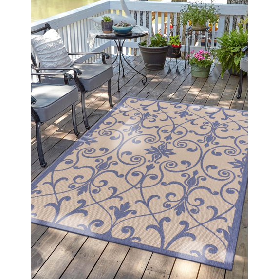 Unique Loom Outdoor Botanical Collection Area Rug - Gate (6' 1" x 9' Rectangle Blue/Beige)