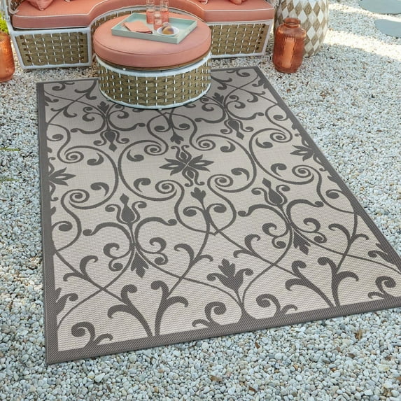 Unique Loom Outdoor Botanical Collection Area Rug - Gate (6' 1" x 9' Rectangle Gray/Silver)