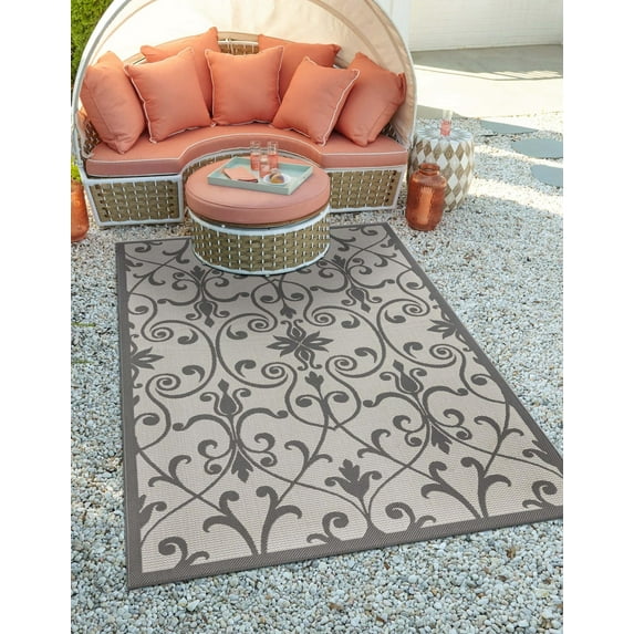 Unique Loom Outdoor Botanical Collection Area Rug - Gate (7' 1" x 10' Rectangle Gray/Silver)