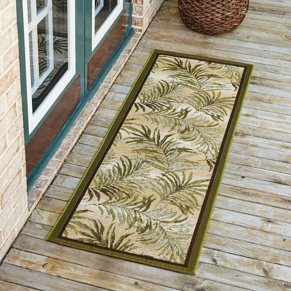 Unique Loom Outdoor Botanical Collection Area Rug - Keukenhof (2' x 6' Runner Green/Beige)