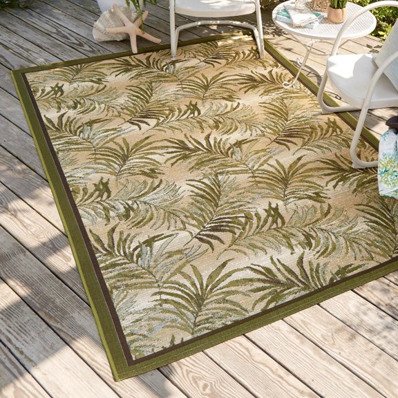 Unique Loom Outdoor Botanical Collection Area Rug - Keukenhof (5' 3" x 8' Rectangle Green/Beige)