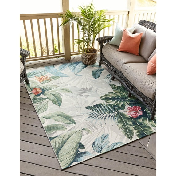 Unique Loom Outdoor Botanical Collection Area Rug - Kula (10' x 14' 2" Rectangle Multi/Gray)