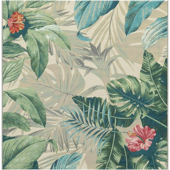Unique Loom Outdoor Botanical Collection Area Rug - Kula (5' 3" Square Multi/Gray)