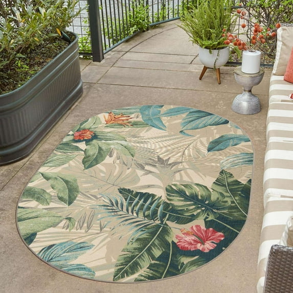 Unique Loom Outdoor Botanical Collection Area Rug - Kula (5' 3" x 8' Oval Multi/Gray)