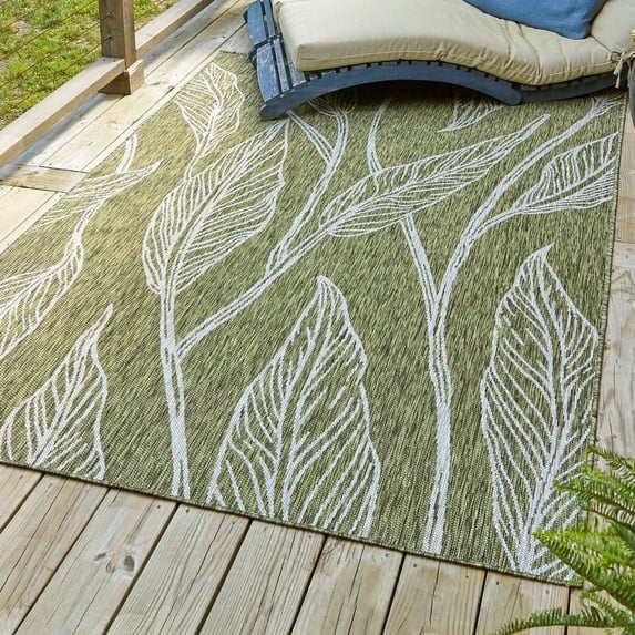Unique Loom Outdoor Botanical Collection Area Rug - Leaf (3' 1" x 5' 3" Rectangle Green/Ivory)