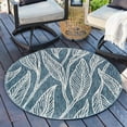 thumbnail image 1 of Unique Loom Outdoor Botanical Collection Area Rug - Leaf (4' 1" Round Teal/Ivory), 1 of 7
